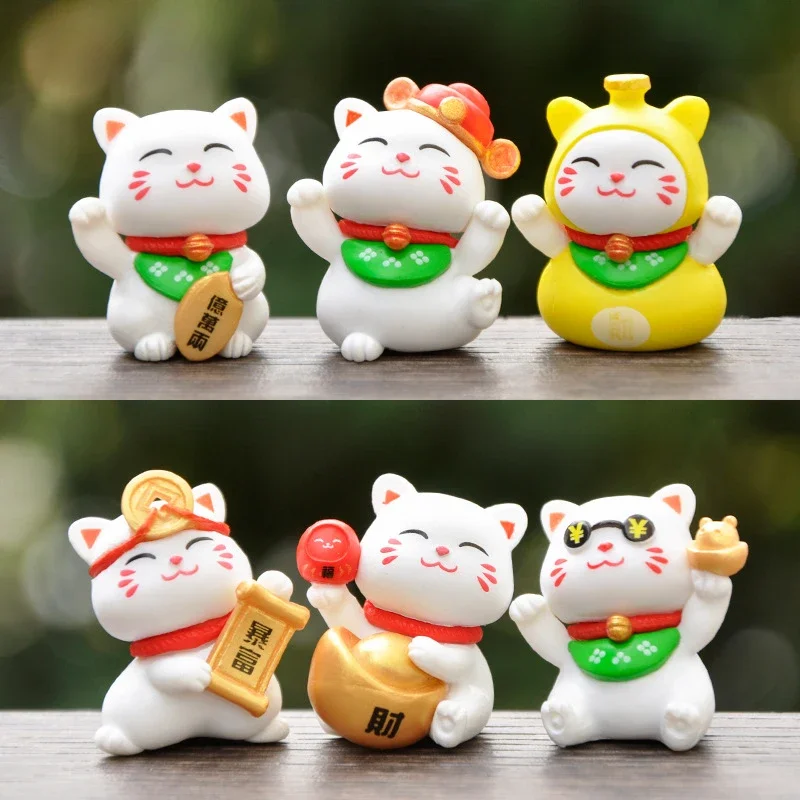 

6 шт. в комплекте, мультяшный ПВХ, китайский счастливый богатство, махающий кот, модель золото, размахивающая рука, кошка, украшение для рабочего стола, фигурка животного, украшения для кошки