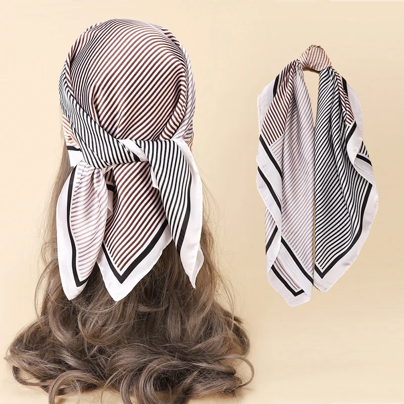 

Striped Print Headband Hijab Scarf For Women Fashion Handkerchief Neck Scarves 70*70CM Small Shawls and Wraps Bandana Head Scarf