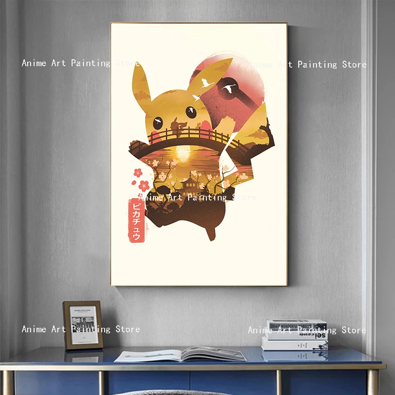 

Pokemon Pikachu Canvas Painting Japanese Anime Art Print Poster Kids Bedroom Vintage Wall Art Living Room Home Decor Cudros