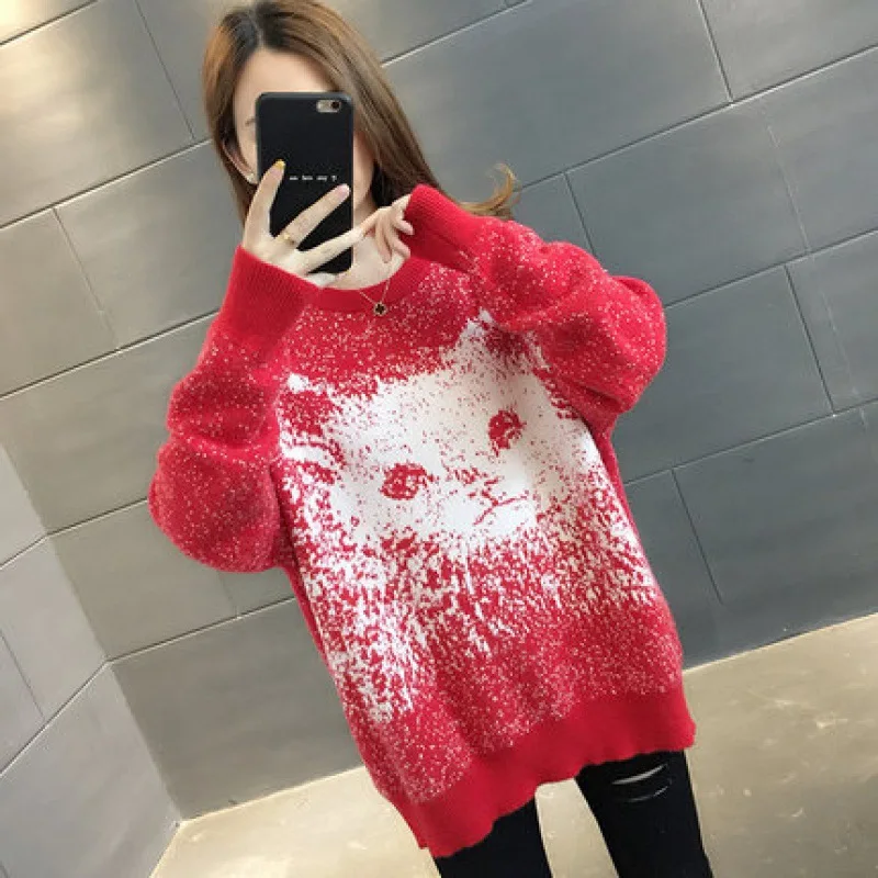 

Pullover 2022 Autumn And Winter New Sweater Women's Outer Wear Korean Christmas Loose Thick Knitted Bottoming Shirt