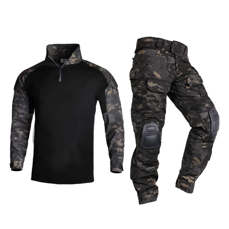 Spring Men Clothing And Autumn Young And Middle-Aged Stand-Up Collar Long-Sleeved Pullover Top Camouflage Trousers Suit Black