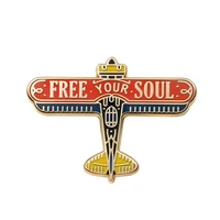 free your soul propeller plane brooch metal badge lapel pin jacket jeans fashion jewelry accessories gift
