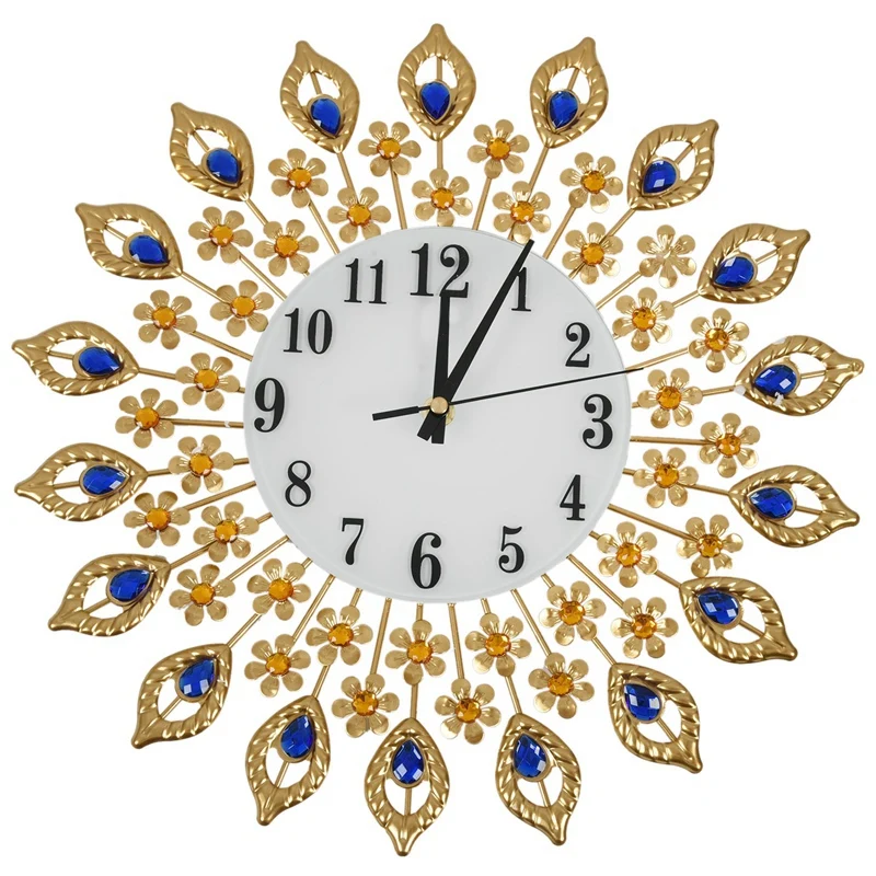 

Роскошные большие настенные часы с искусственными кристаллами и бриллиантами, металлические настенные часы для гостиной, украшение для дома (1 золото)