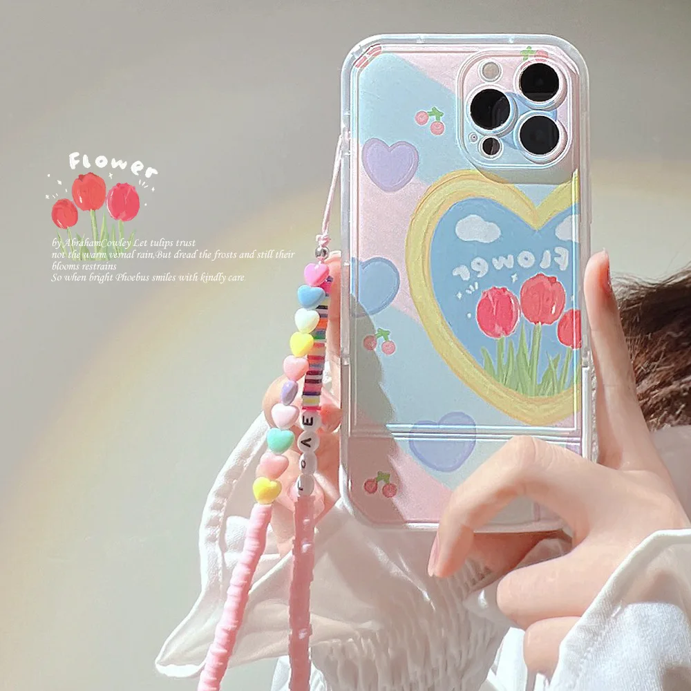 

White Peach Heart Window+Rainbow Pink Rope Phone Case For iphone 14 13 12 11 Pro Max X XR XSMAX 7 8 Plus SE TPU Case Cover