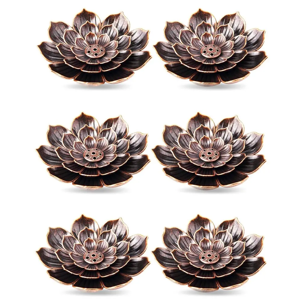 

6 Pcs Alloy Incense Holder Lotus Stick Incense Burner Cone Incense Holder with Ash Catcher