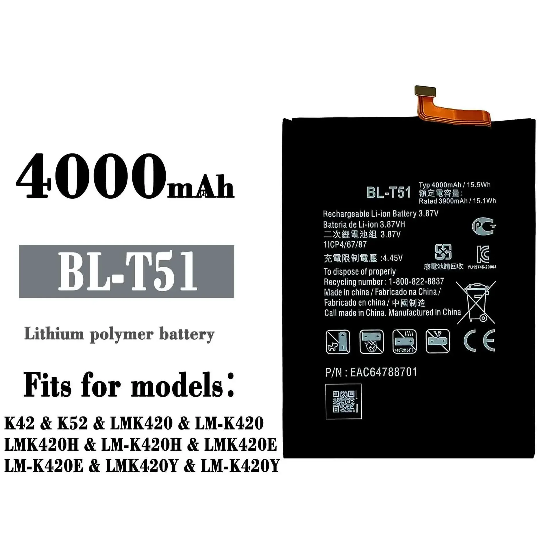 Высокое качество 3 87 В новый аккумулятор 4000 мАч BL-T51 для LG K42 K52 LMK420 LM-K420 LMK420H