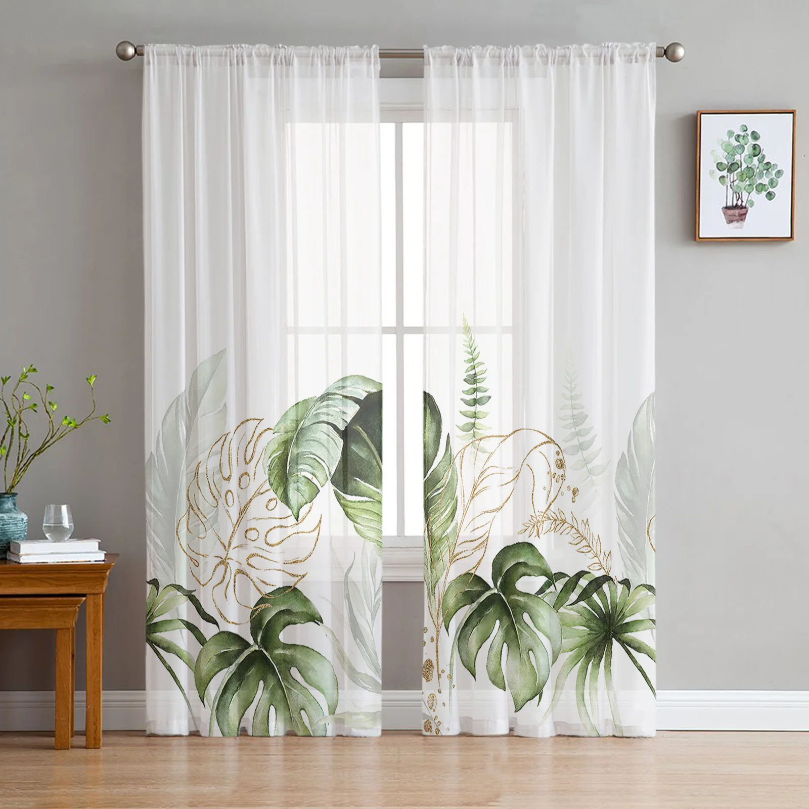 

Palm Green Leaves Tulle Curtains for Bedroom Hall Living Room Decor Chiffon Curtain for Balcony Kitchen Home Drapes