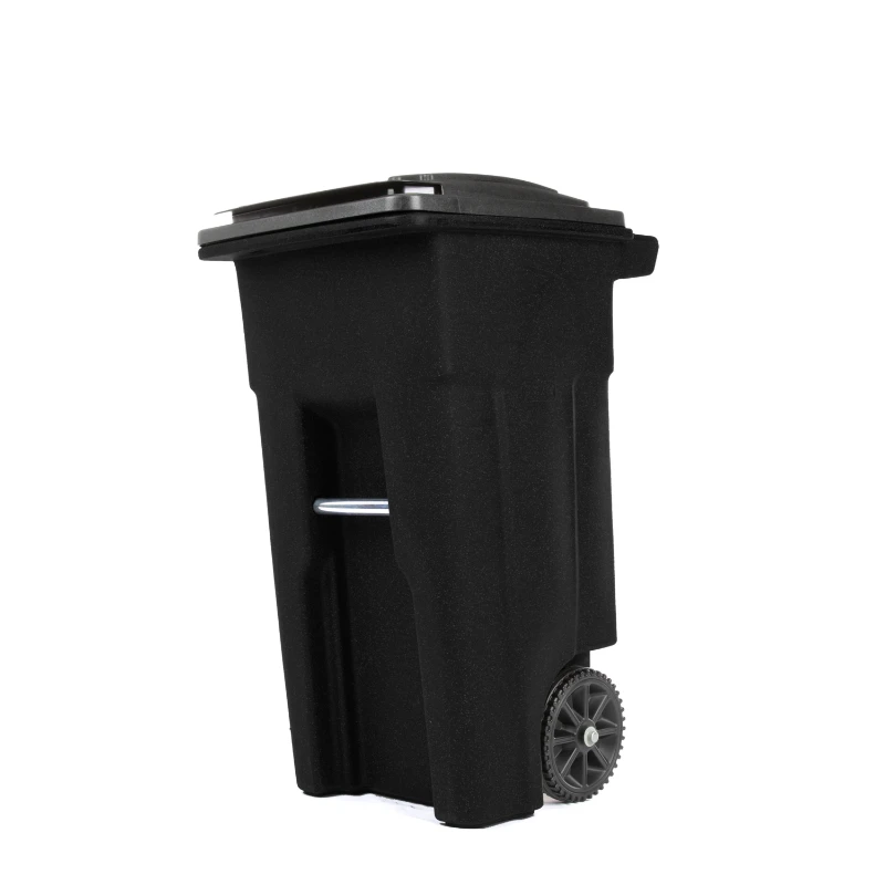 

32 gallon garbage can black with wheels and lid for outdoor or indoor use