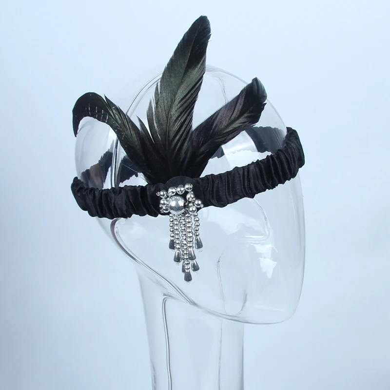 Повязка на голову с перьями и бусинами в стиле 1920-х годов блестящая повязка