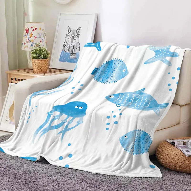 

Fish Throw Blanket Jellyfish Ocean Animals Flannel Fleece for All Season Gift Bed Couch Sofa Living Room Queen Size Lightweight