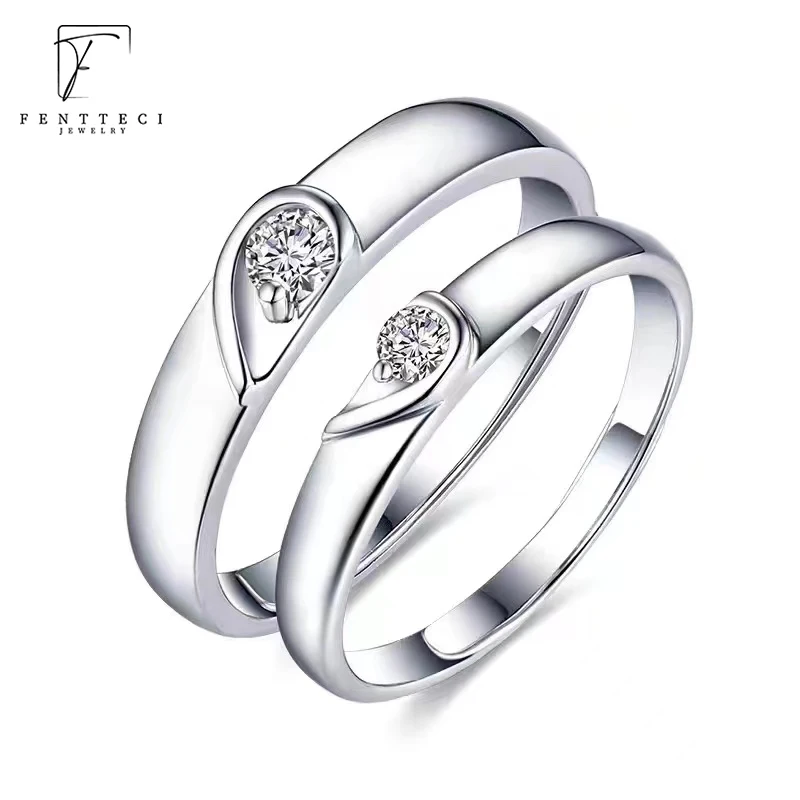 FENTTECI High Carbon Diamond Ring S925 Sterling Silver Platinum Plated Couple Ring For Lovers Men And Women Engagement Ring Gift