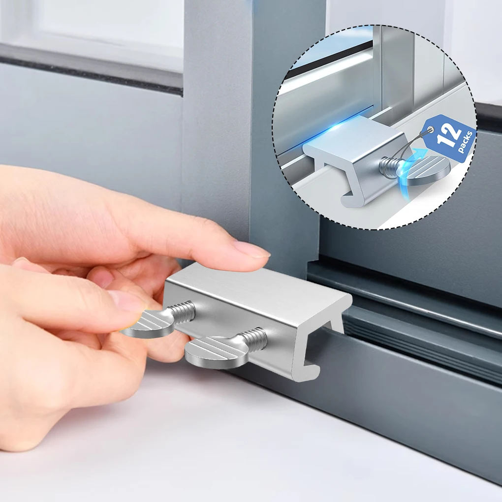 

12x Silver Child Proof Sliding Window Door Locks - Easy-to-Install Stainless Steel Locks For Security And Anti-theft