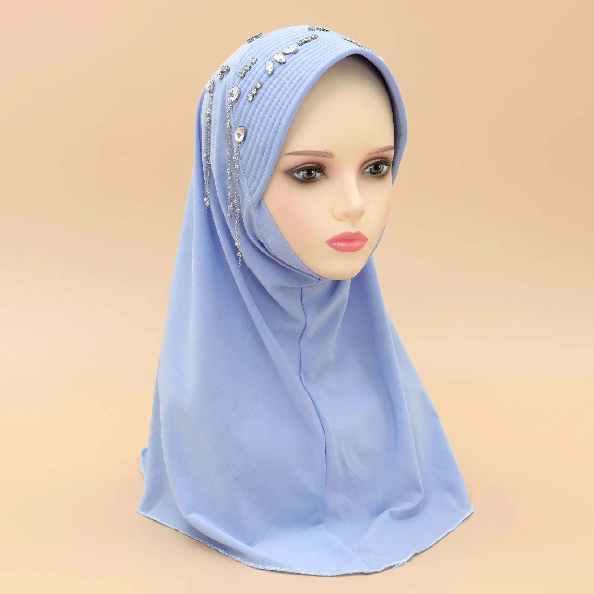 Модный мусульманский хиджаб Амира платок с полями и бриллиантовой бахромой