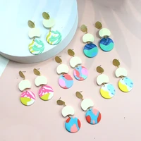 geometric round polymer clay handmade earring for women irregular metal panel clay earrings 2022 trend new fashion jewelry