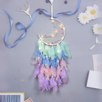 moon dream catcher pendant colorful feather wind chime pendant girl room decoration valentines day gift wall decoration