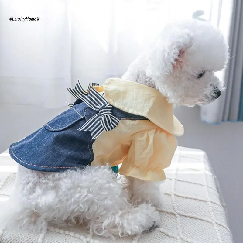

11UA Lovely Dog Dress Cute Style Pullover Dog Skirt Bowknot Decors Soft Dog Clothes