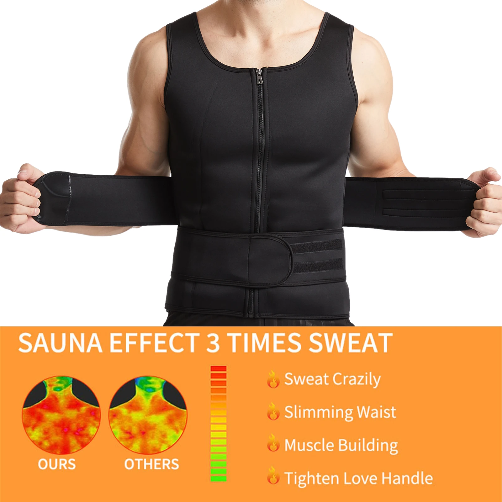 

Sauna Sweat Vest for Men Sauna Waist Trainer Body Slimming Vest with Zipper Slimming Vest for Men Workout Sports Gym