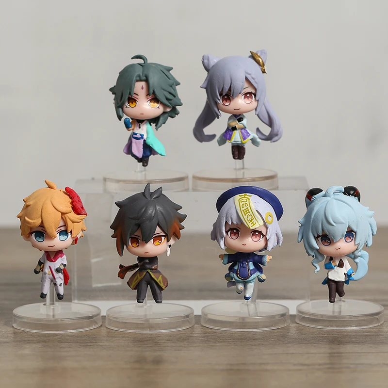 

6pcs/set Genshin Impact Capsule Xiao Keqing Qiqi Morax Ganyu Tartaglia Paimon Amber PVC Figure Toys Collection Model Dolls