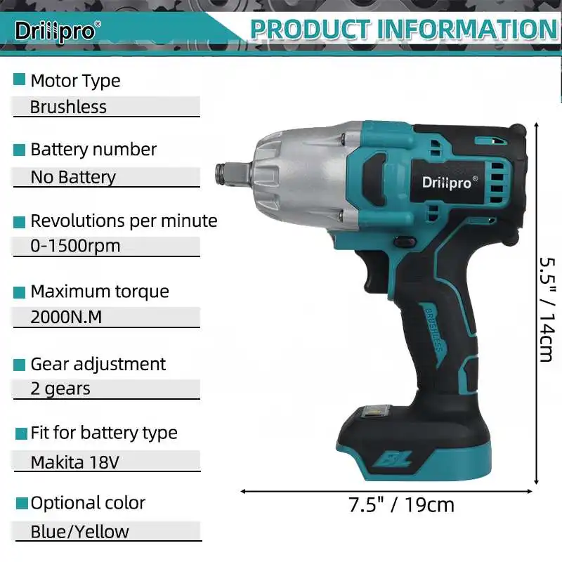 18V 2000N.m Brushless Cordless Electric Impact Wrench Rechargeable 1/2" Wrench Drill Power Tools compatible Makita Battery images - 6