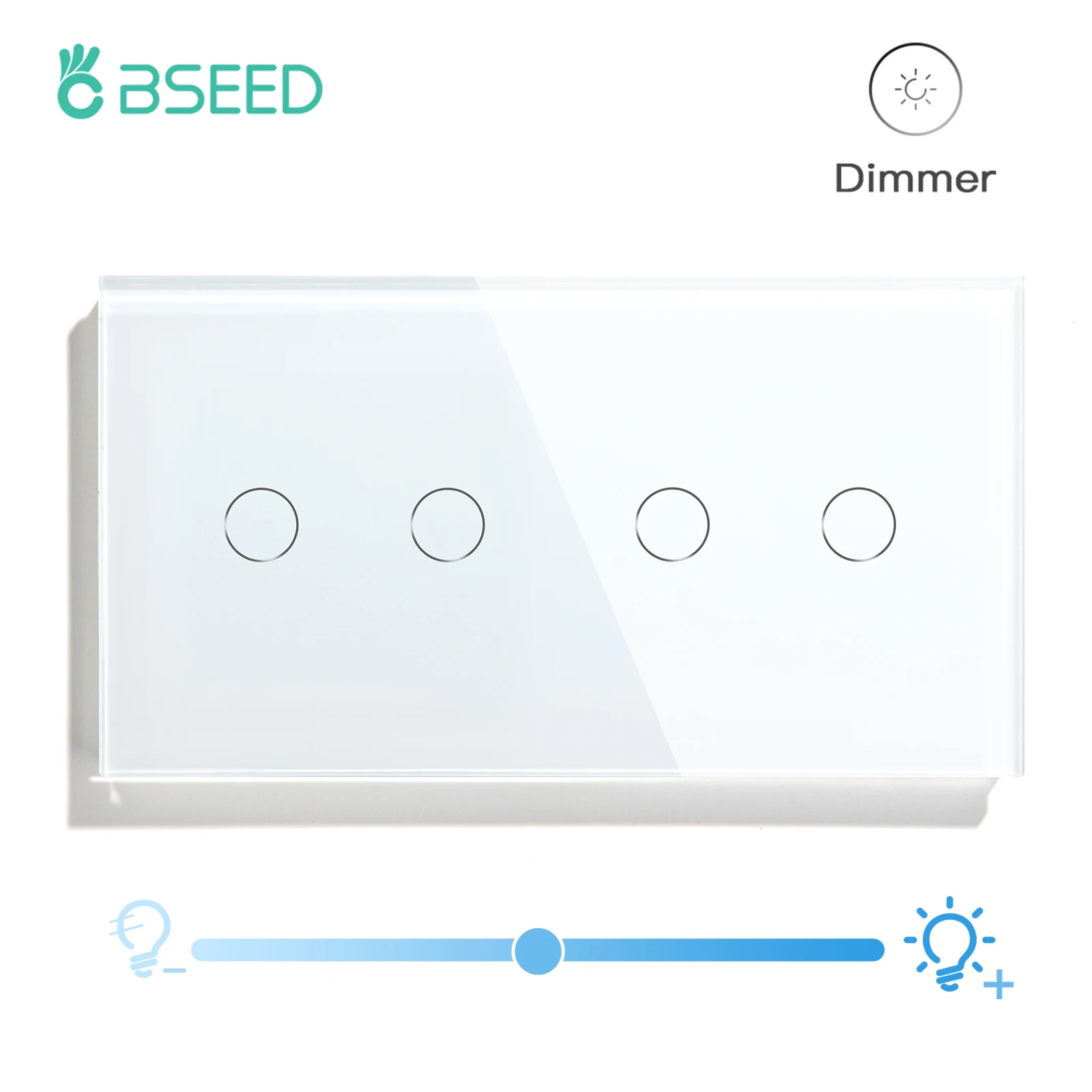 BSEED Double 2Gang Dimmer Switch 1Way LED Dimmers Touch Light Switch Crystal Glass Panel EU Standard 10A