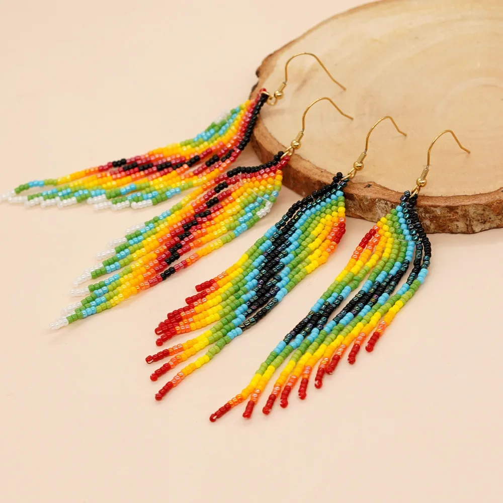 Серьги из бисера Кисточка Ручное вязание Симметрия Сердце Богемия Оригинальный