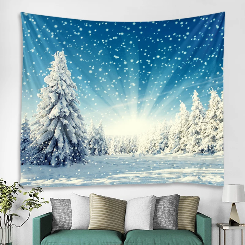 

Dormitory Bedroom Living Room Background Decoration Home Background Christmas Winter Fir Tree Snow Scene Decoration Tapestry