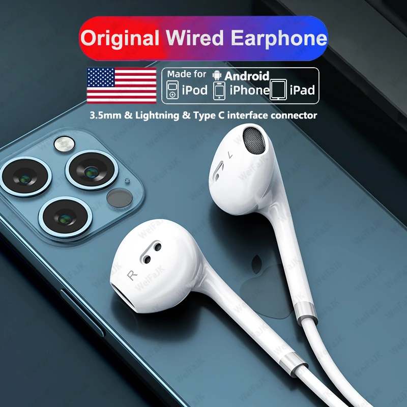 Оригинальный Apple проводные наушники для iPhone, 11, 12, 13, 14, Pro Max X XS XR, 6, 6s, 7, 8 лет плюс, вставные наушники, свободные руки, игровая гарнитура с микроф...