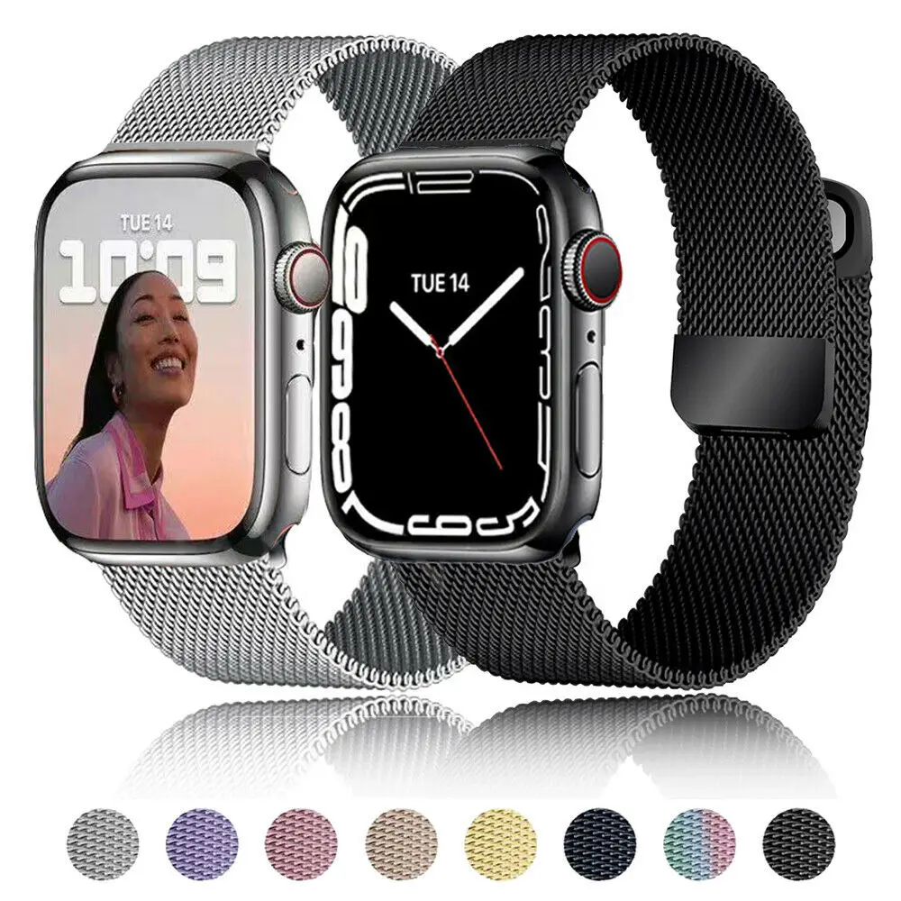 

Stainless Steel Strap for Apple Watch 45mm 44mm 42mm Metal Correa Band 40mm 38mm Milanese bracelet for iWatch 7/6/5/4/3/2/1 SE