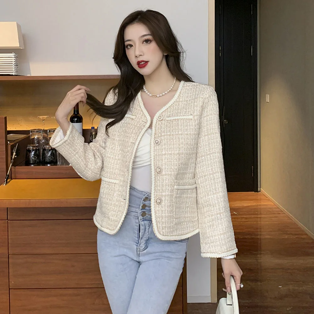 Короткая женская Милая твидовая куртка элегантное высококачественное пальто с