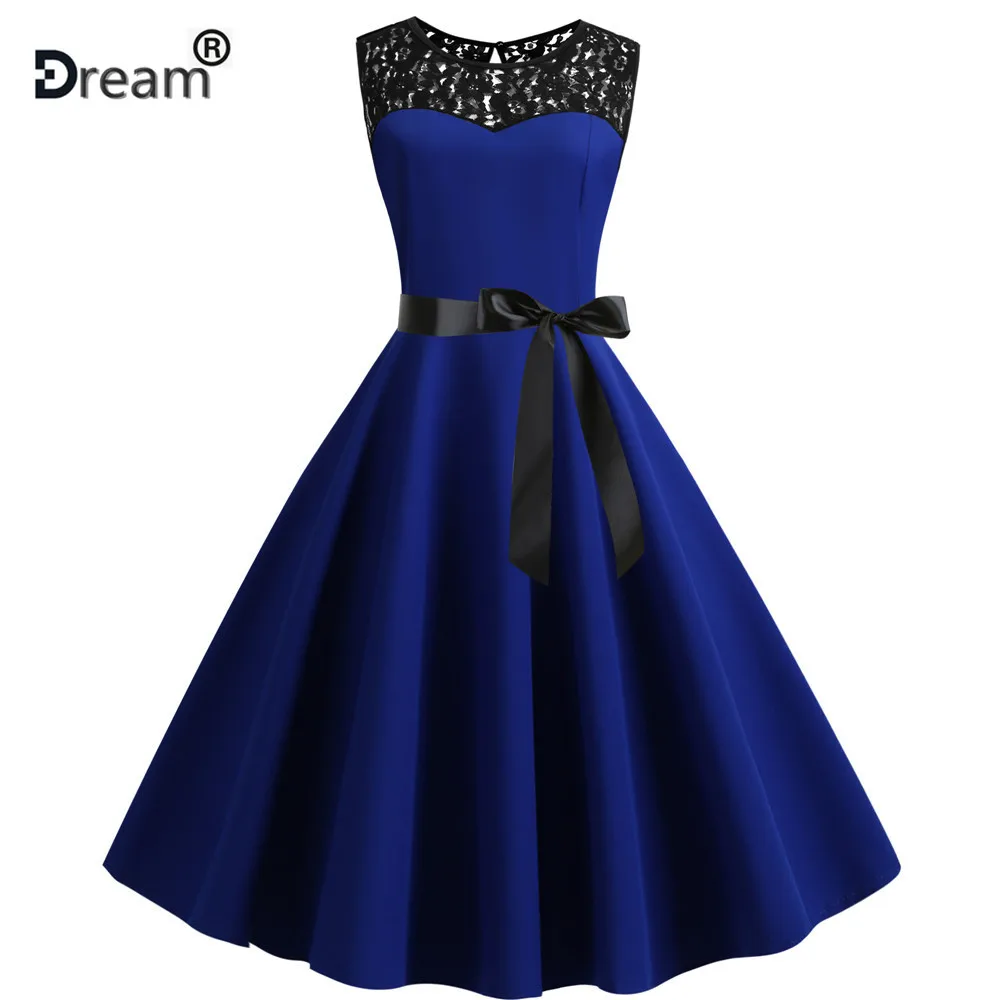 Женское винтажное платье с кружевом красное миди пышной юбкой в стиле рокабилли