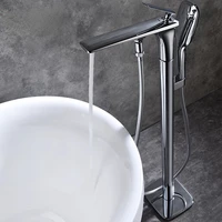 chrome floorstanding bathtub faucet set ceramic handle floor mounted claw foot bath tub mixers swive spout brasstub faucet