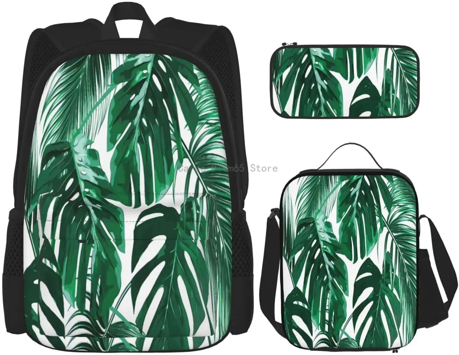 Набор из 3 предметов для мальчиков и девочек, детский школьный ранец с зелеными растениями, дорожная сумка, повседневный рюкзак для обеда, че...