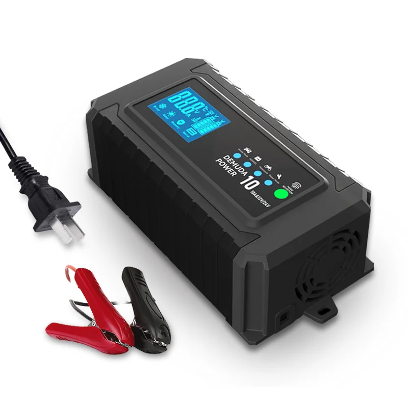 

10A Intelligent Car Motorcycle Battery Charger for Auto Moto Lead Acid AGM Gel Smart Solar Battery Charging Digital LCD Display