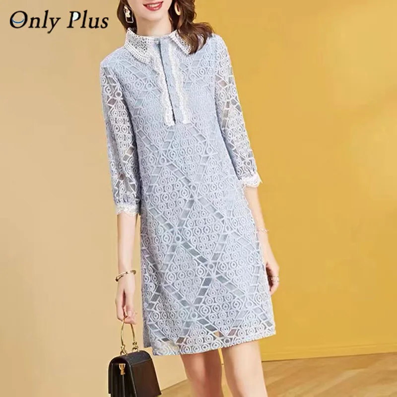 

EVNISI Blue Lace Dress Women 2022 Spring Peter pan Collar Sweet Hollow Out Embroidery Dresses Casual Date Look Vestidos