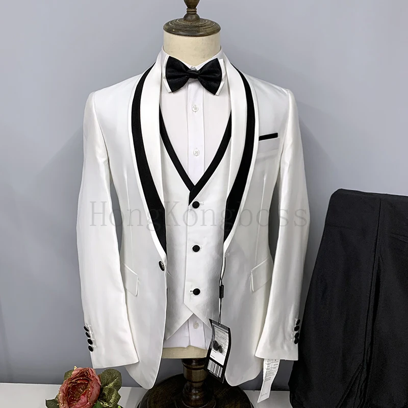 Men's Groom Groomsmen Suit 3 Piece Shawl Lapel Classic Style