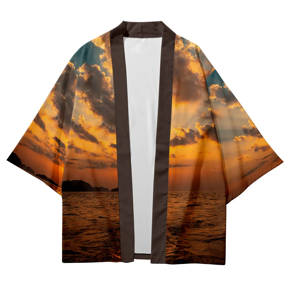 

Мужская и Женская свободная тонкая куртка, Повседневный Кардиган-кимоно в гавайском стиле