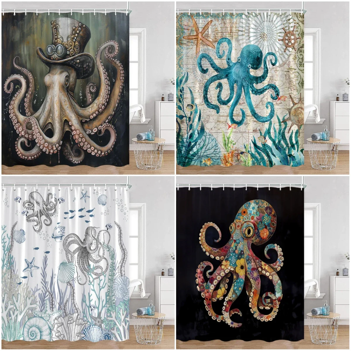 Осьминог занавески для душа океанские животные забавные осьминог подводный вид