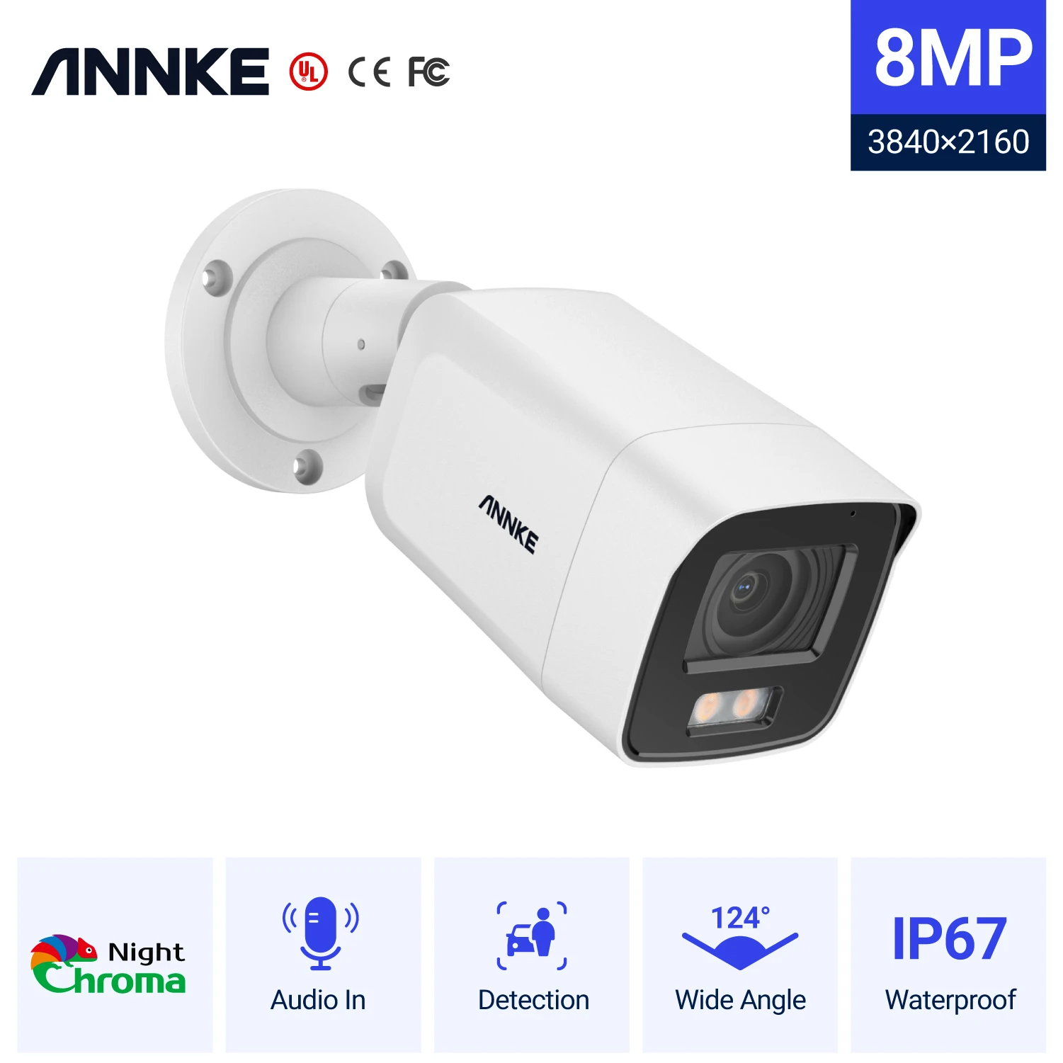 

ANNKE NC800 4K Ultra HD PoE IP Security Camera True Full Color Night Vision Human Vehicle Detection IP67 Outdoor NightChroma Cam
