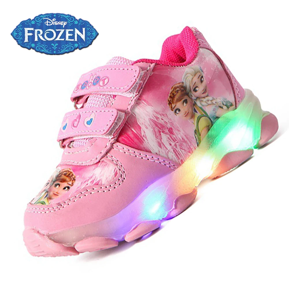 

Disney Kids LED Casual Sneakers For Girls Cute Frozen Elsa Princess Print Outdoor Shoes Children's Non-slip Shoes Spring Autumn
