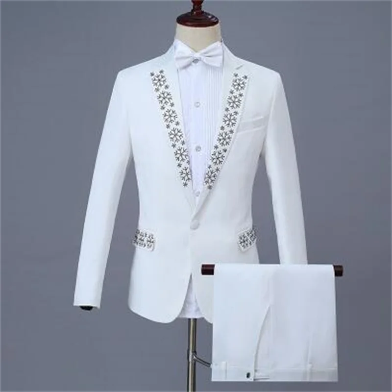 Sequin Blazer men suit set with pants mens wedding suits costume singer terno slim fit masculino stage clothing formal dress