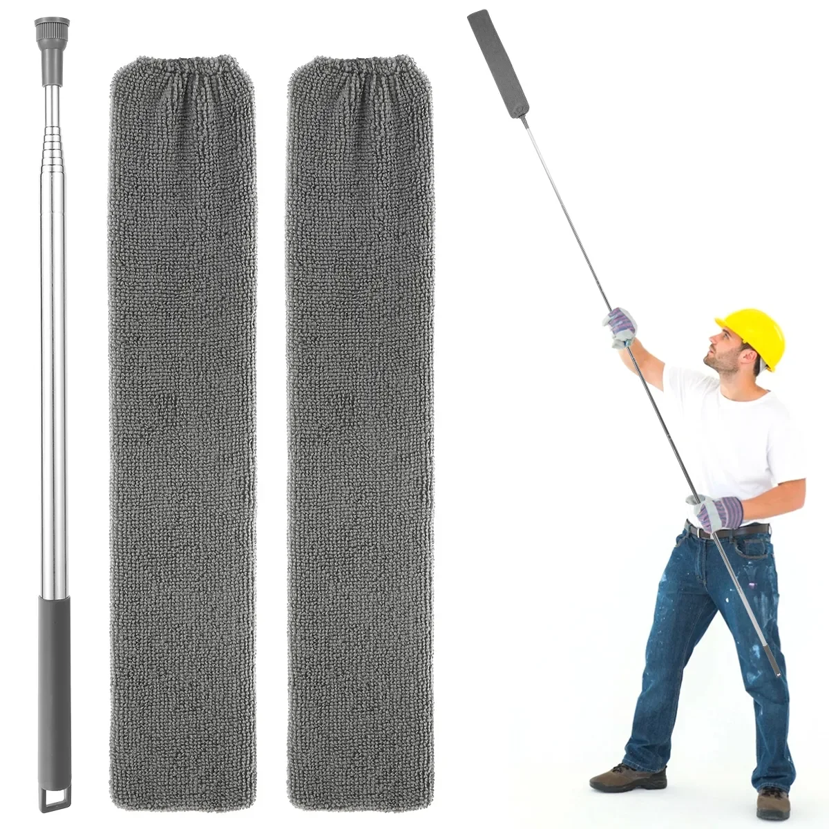 

Cleaning Flexible Long Retractable Microfiber Gap Dust Brush with Extendable Pole, Flat Duster and Cloth Cover for Perfect Clean
