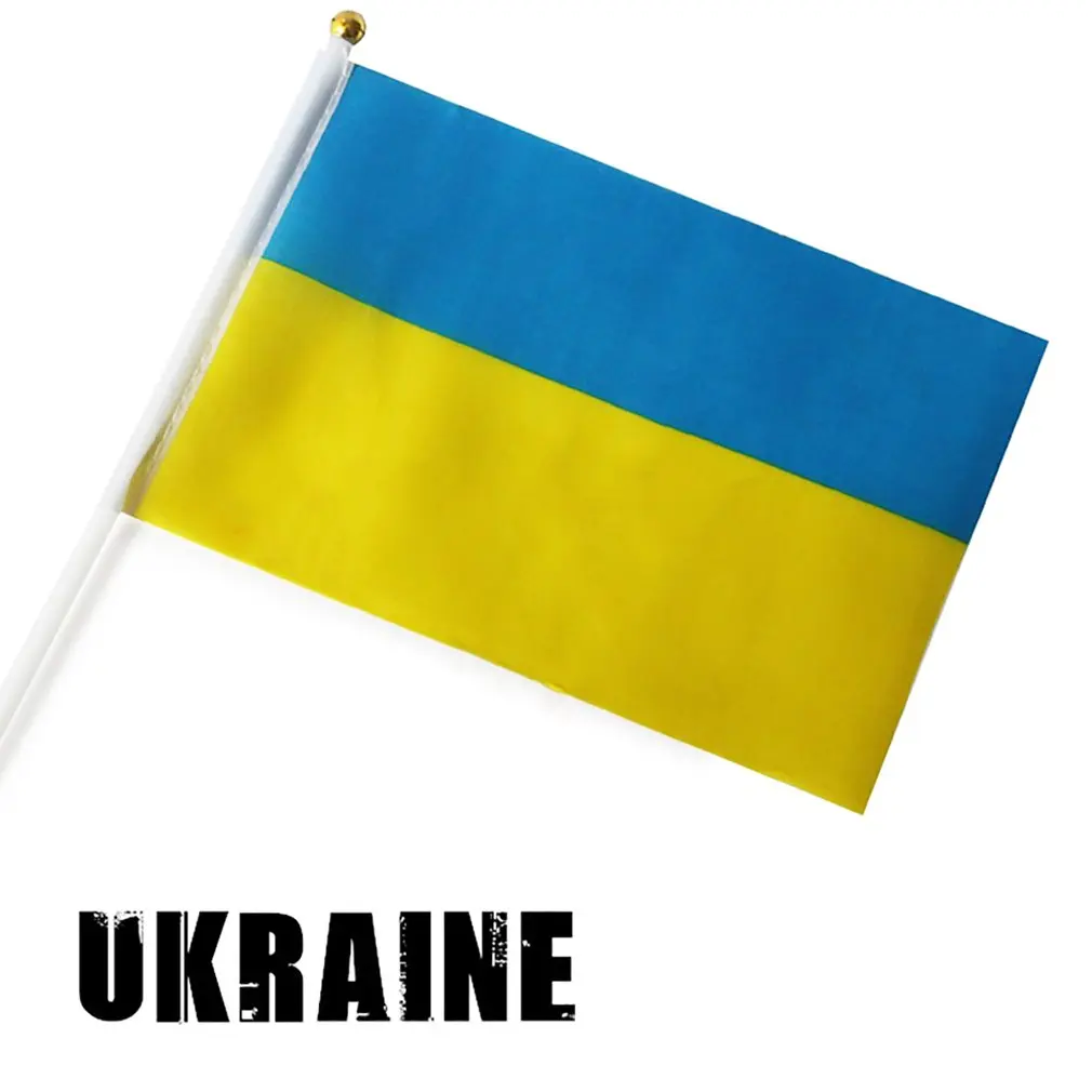 

10pcs 14*21cm Flags Ukrainian Patriot National Flag Ukraine Flying Flag Banner With Plastic Flagpoles Hand Polyester Waving Flag