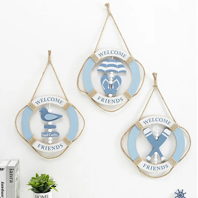 

Mediterranean Wooden Lifebuoy Hanging Decoration Swimming Ring Bar Home Decor Window Background Wall Pendant Wall Decoration