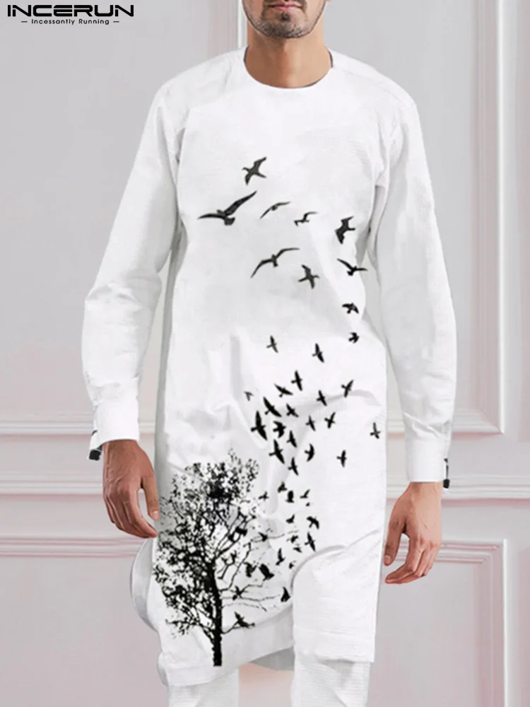 

Muslim Fashion Jubba Thobe Men's Casual Hot Sale Printing Robe Handsome Male Small Fringe Long Sleeve Kaftan S-5XL INCERUN 2022
