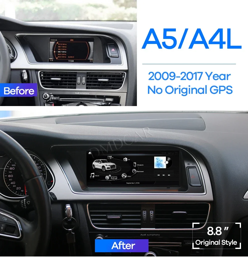 Qualcomm Android 13 GPS-навигация 8 &quot8 ядер для Audi A4 A4L B8 A5 2009-2016 Автомобильный