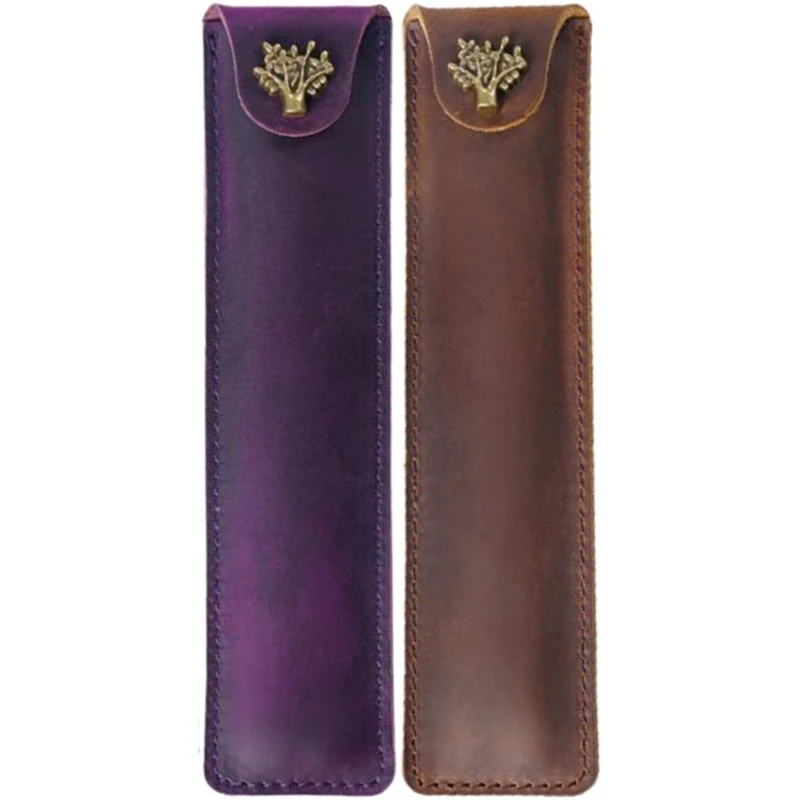 Bag Pen Case With Snap Button For Rollerball Fountain Ballpoint Pen, Purple & Brown