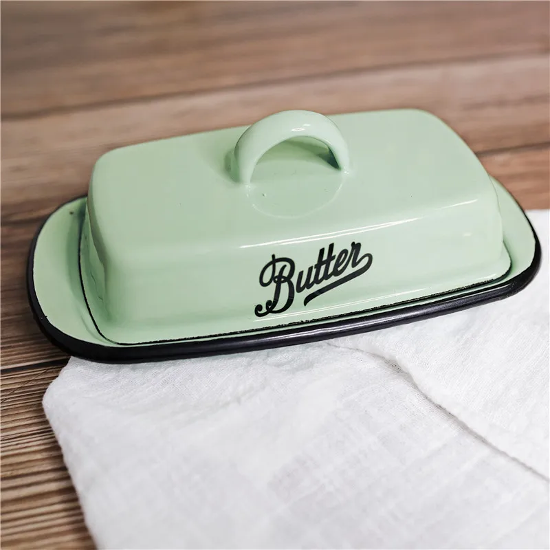 

Retro Nostalgic Enamel with Lid Snack Tray Home Kitchen Tableware Butter Box Cheese Storage Box
