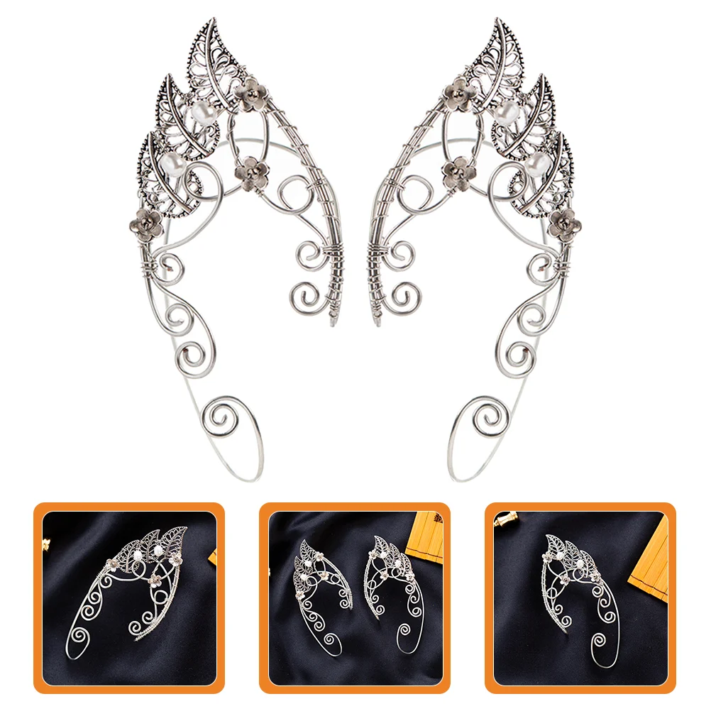 Жемчужные висячие серьги Серебряные манжеты Эльф и зажимы Темпераментные