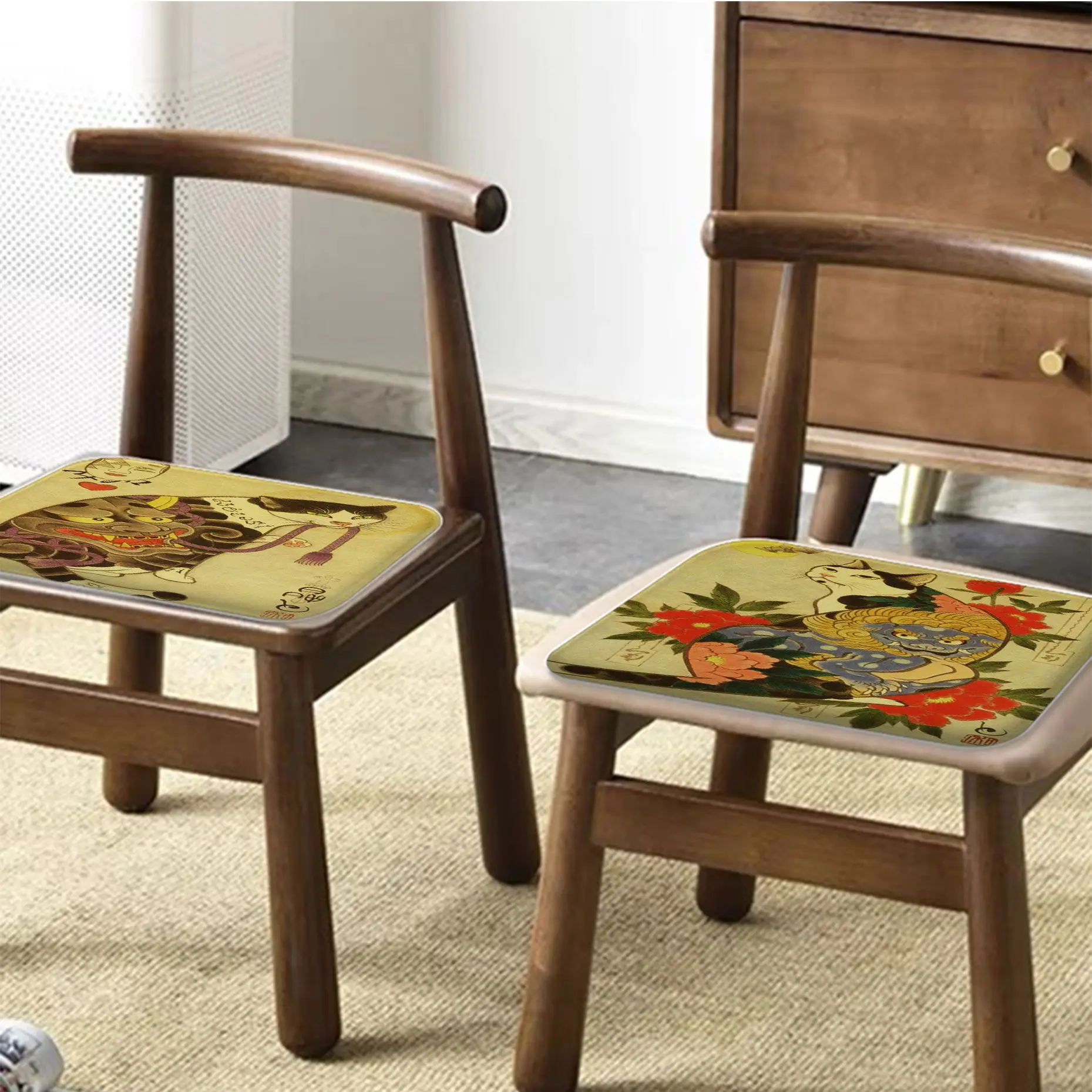 

Vintage Japanese Samurai Cat Tattoo Cat Square Meditation Cushion Stool Pad Dining Chair Tatami Seat Cushion