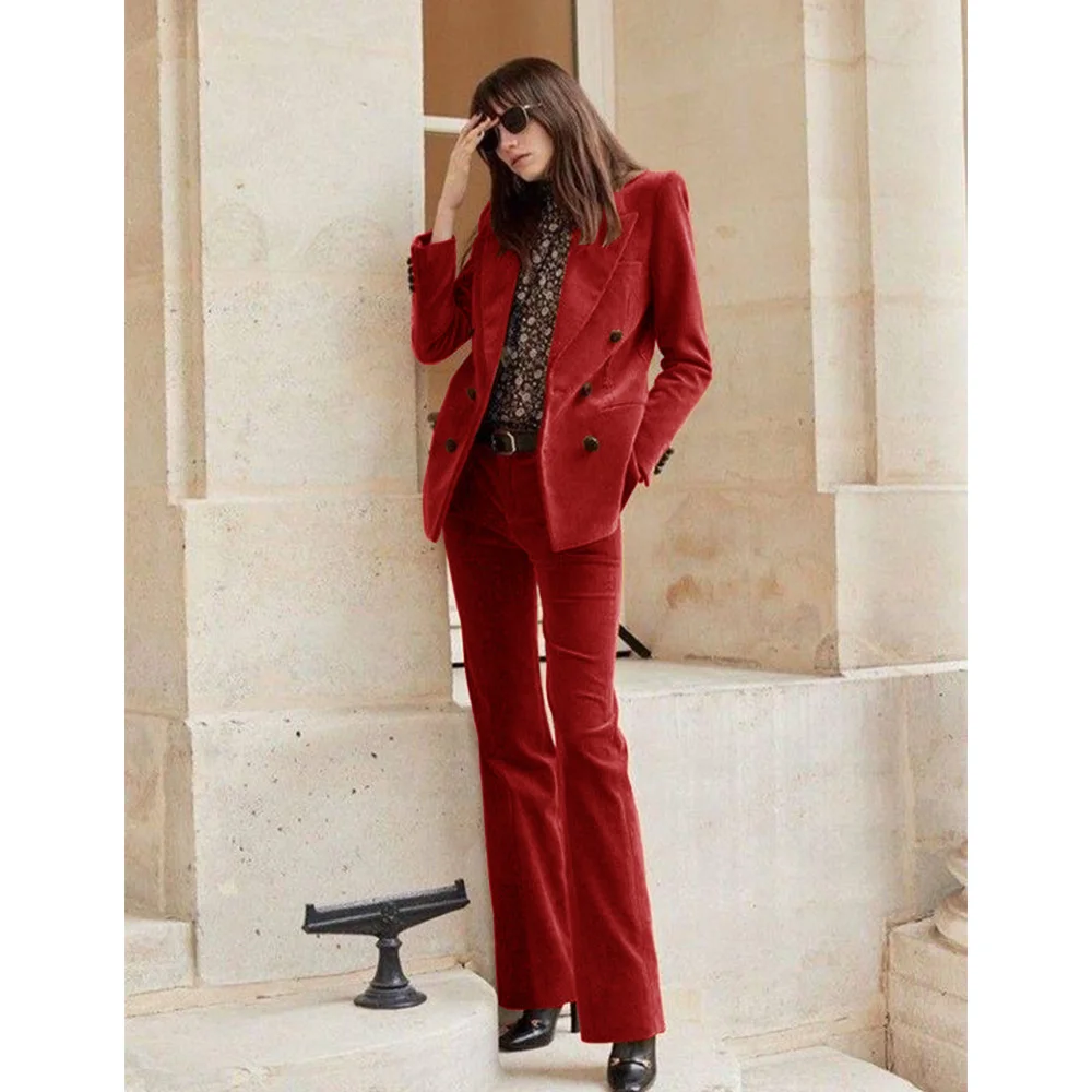 Женский костюм из двух предметов элегантный бархатный облегающий с двойным
